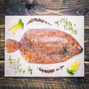 Whole lemon sole on a stone background